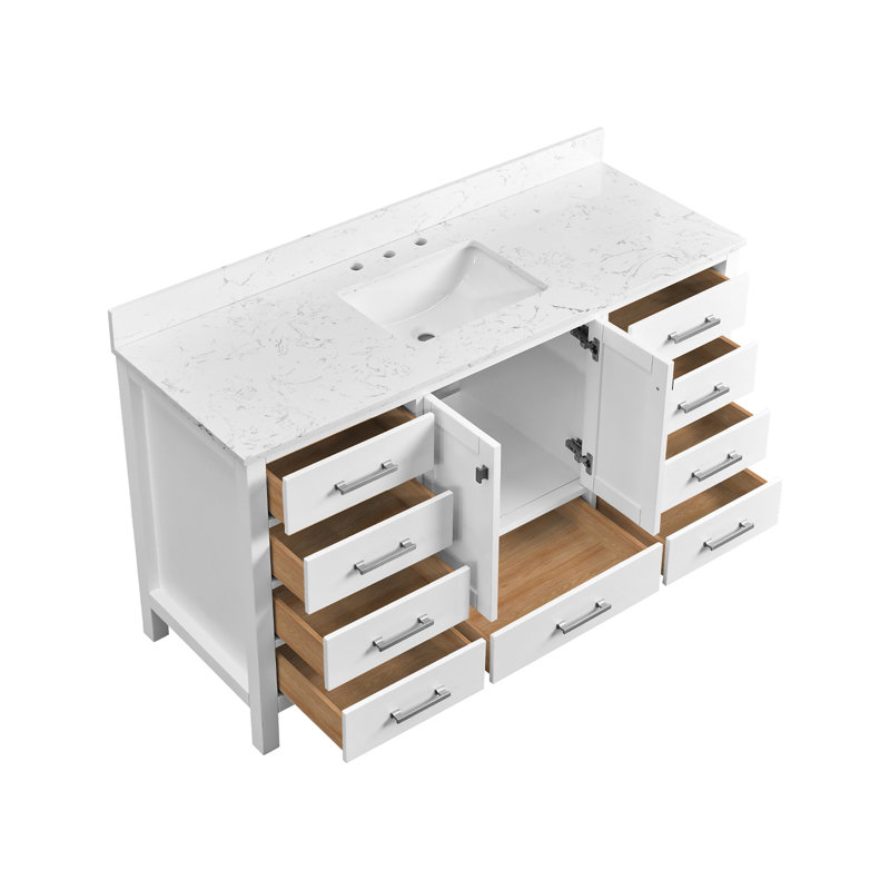 Meuble-lavabo autoportant 60 po avec comptoir simple en bois massif 60 po