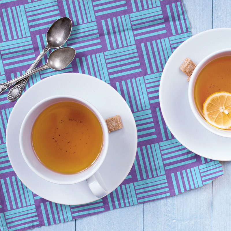 Torchon classique à rayures Baskettressées, Mauve / Bleu ciel, Croisé en coton