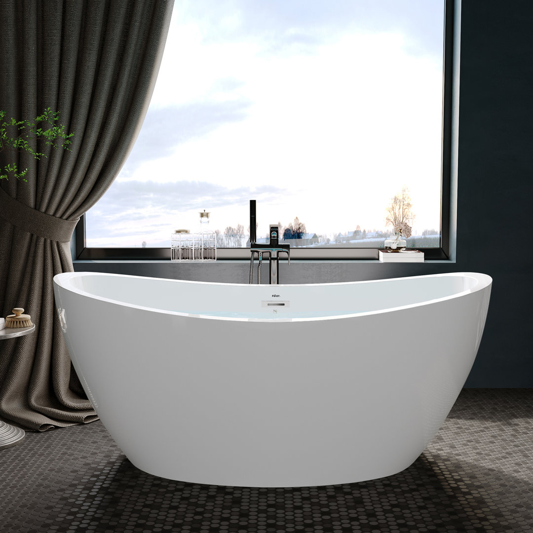Naha Freestanding Soaking Acrylic Bathtub with Drain FerdY 