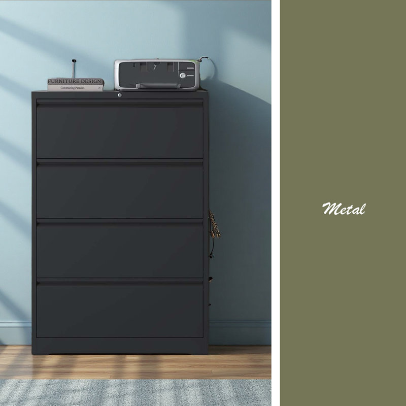 Drawer Lateral File Cabinet With Lock – Tall Heavy-Duty Metal Filing Cabinet For Home Office, Space-Saving Wide Storage For Letter/Legal/A4/F4, Quiet Full-Extension Slides