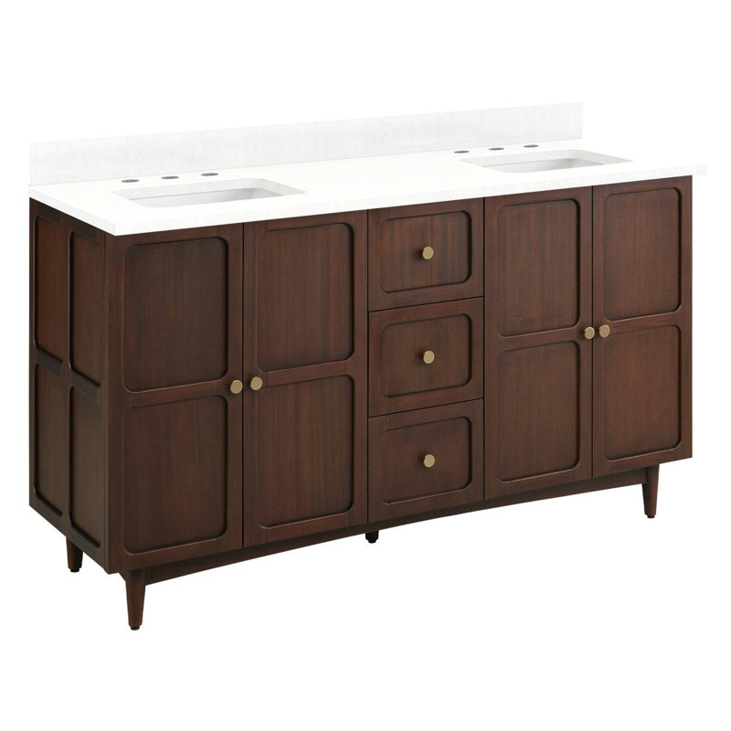 72" Delavan Vanity With Rectangular Undermount Sinks, 8" Widespread, Arctic White Quartz, 72"