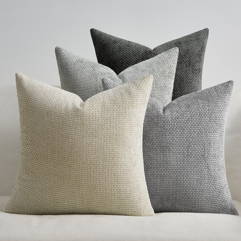 Housses de coussin décoratif en chenille de 20 po x 20 po, Gris, Carré 20 po