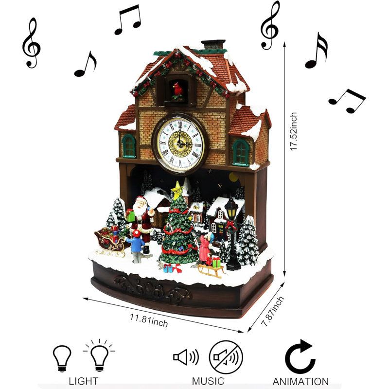 Horloge coucou animée H 17 po (coucou mobile) - lumières DEL, 8 musique, adaptateur - résine peinte à la main