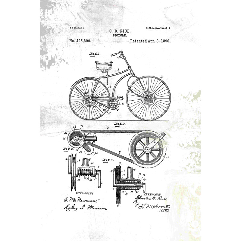 Bicyclette brevetée - impression sur toile tendue, L 32 po x H 48 po