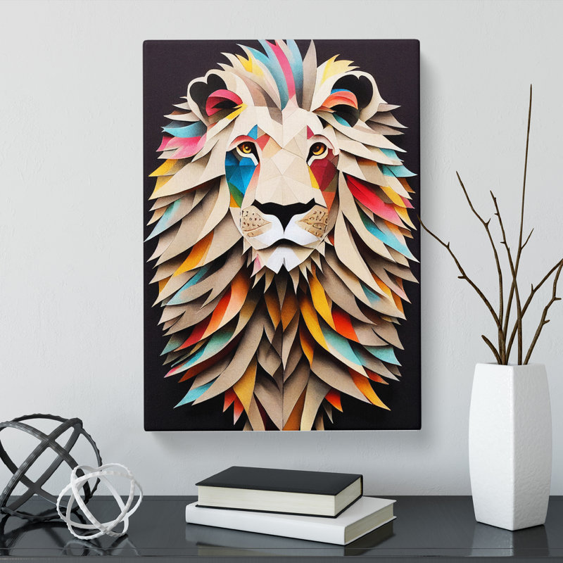 Lion Decoupage - Wrapped Canvas, 76cm H x 50cm W x 3cm D