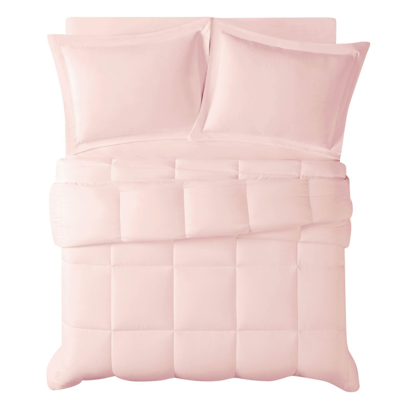 Truly Calm Antimicrobial Box Stitch Comforter, Full / Queen Comforter + 2 Shams, Blush
