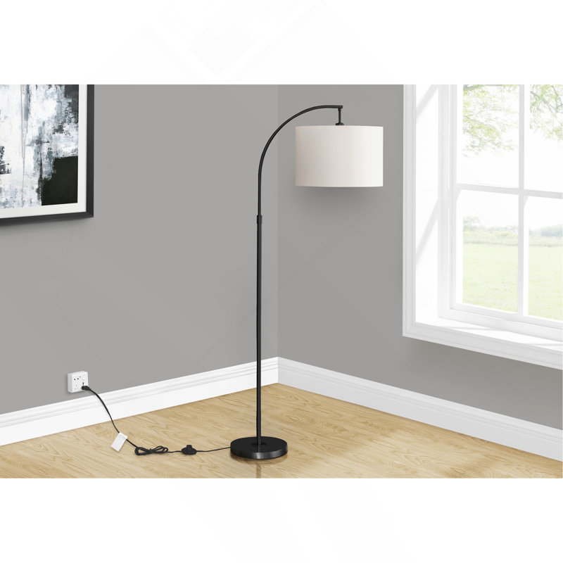 Lighting, 65"H, Floor Lamp, Black Metal, Ivory / Cream Shade, Contemporary, Black
