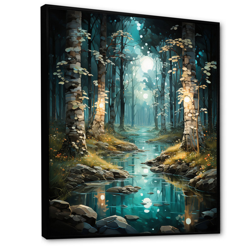 «Bringewood Birch Woods Enchanted Forest V», reproduction sur toile, Cadre flottant noir, H 40 po x l 30 po x P 1,5 po