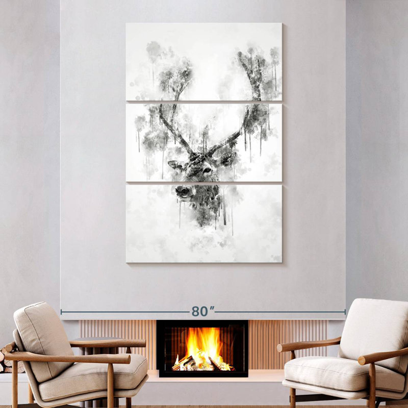 Brampt Elk Head Black And White, 74" H x 48" W