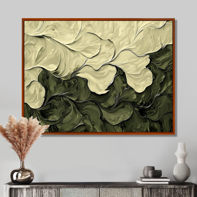 Jacovian abstrait crème vert pétale danse I - abstrait grand art mural