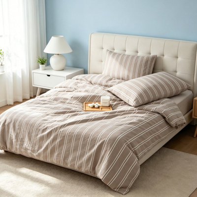 Ensemble de housse de couette à rayures douces 100% coton délavé