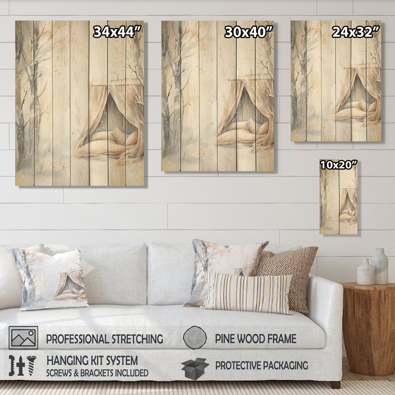 Cozy Winter Cottage Retreat I - Paysage d'hiver sur bois, H 20 po x l 10 po