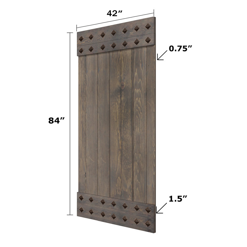 Porte de grange lambrissée peinte en bois sans trousse de quincaillerie d'installation, 42 po x 84 po, Gris fumé
