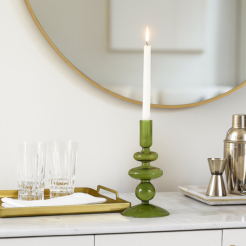 Porte-bougie en verre sculptural avec base arrondie - Porte-bougie de table moderne pour table basse - Porte-bougie décoratif pour n'importe quelle pièce - 7 po
