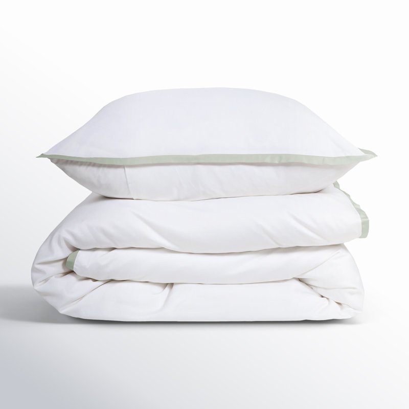 Langston Duvet Cover, White/Seaglass, Queen Duvet Cover + 2 Standard Shams