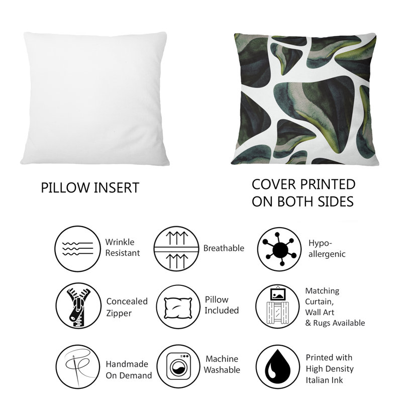 Coussin décoratif abstrait imprimé abstrait vert foncé III 12 po x 20 po