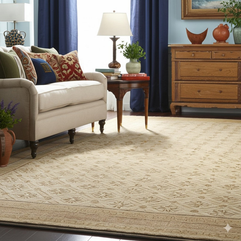 9x12 Ivory Hand-Knotted Wool Greek Key Border Classic Traditional Modern Contemporary Carpet Rug