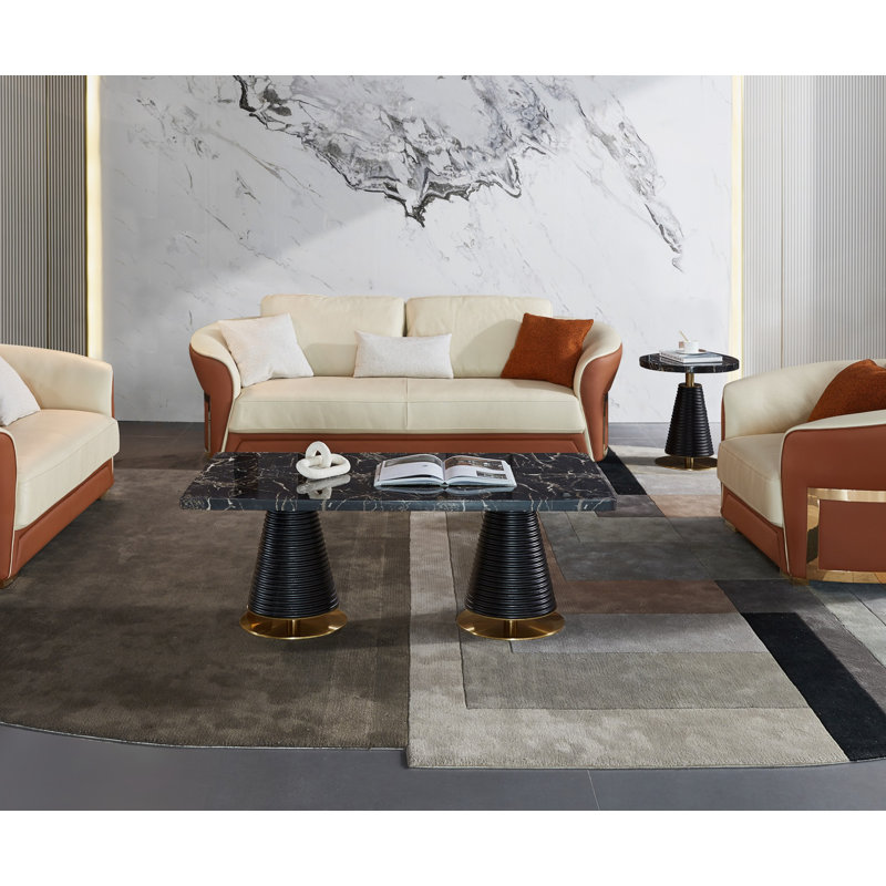 Sofa, Beige/Cognac Genuine Leather