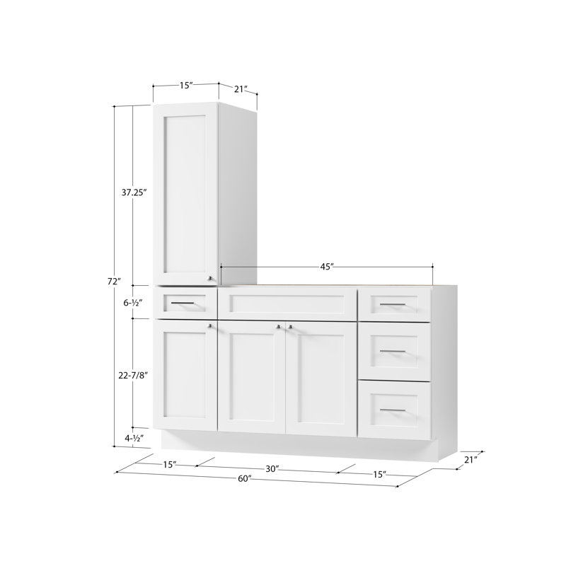 Disar 60'' Single Bathroom Vanity With Left Tall Linen Cabinet Dovetail Solid Wood Drawer Base Only, White