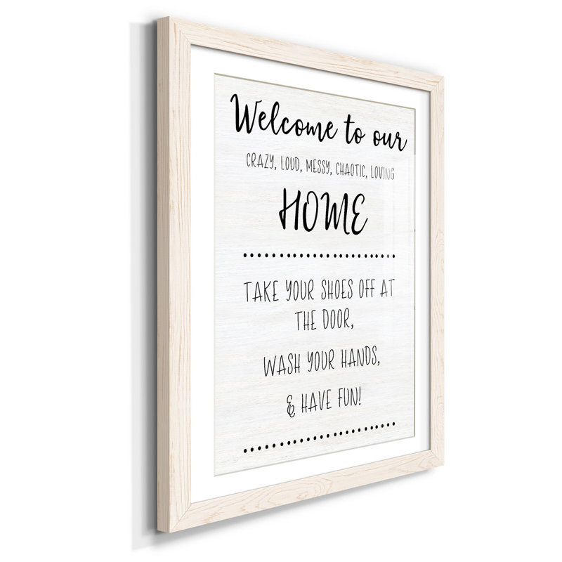 Welcome to Our Home - Reproduction d'art textuel sur papier encadré, H 31,5 po x l 23,5 po x P 1,5 po, Blanc