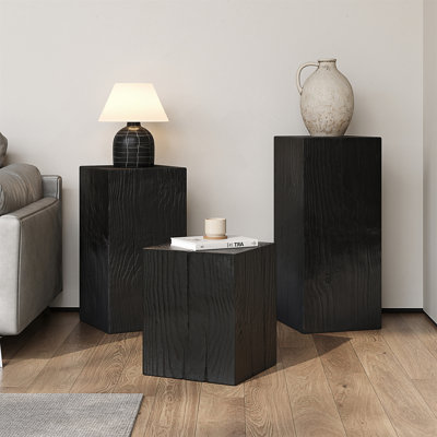 Ensemble de tables d'appoint empilables de style naturel rétro avec design MGO à colonne carrée pour une polyvalence intérieure et extérieure.