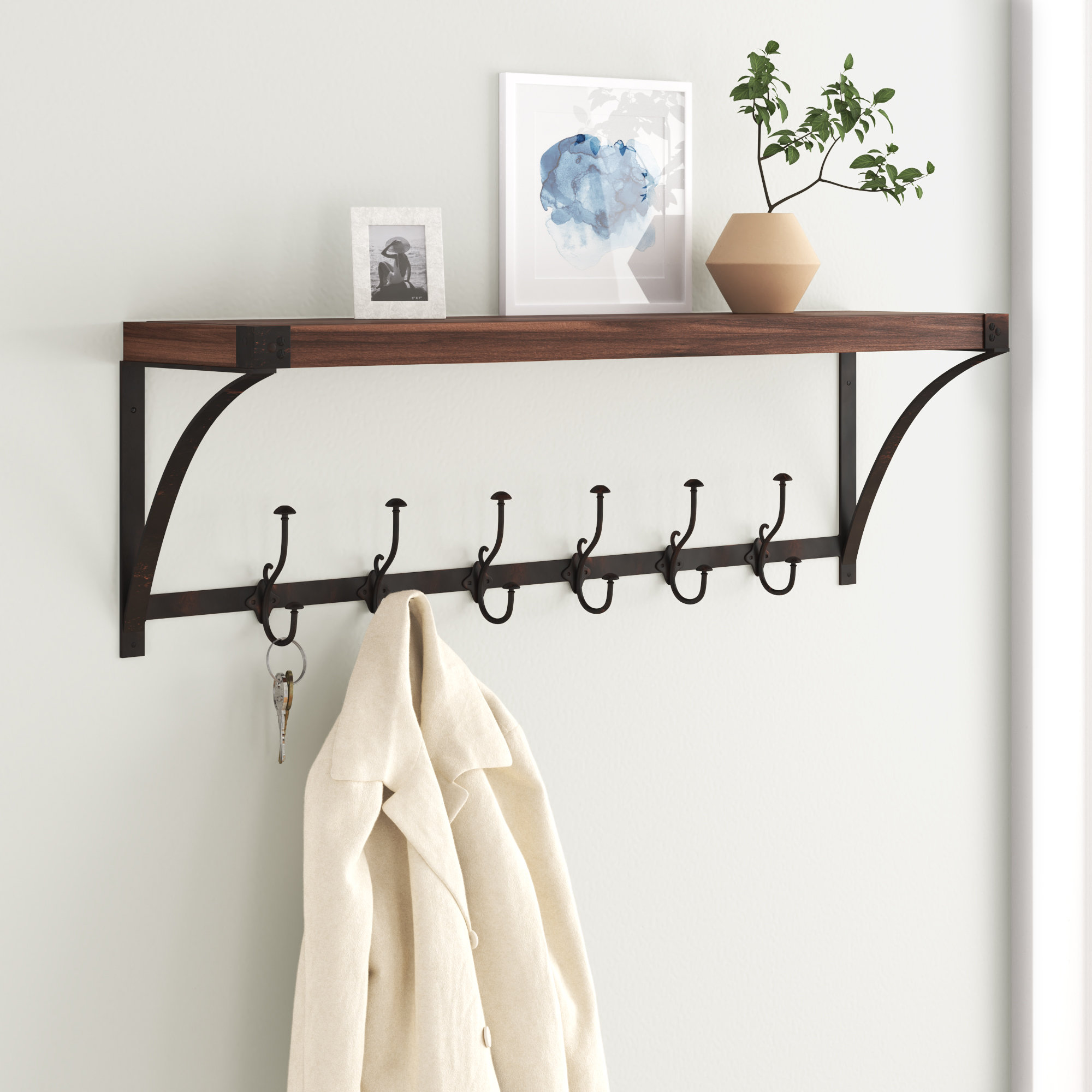 Buy Decorative Cast Iron Wall Hook Rack, Vintage Design Hanger with 4 Hooks, For Coats, Hats, Keys, Towels, Clothes, Aprons etc, Wall Mounted