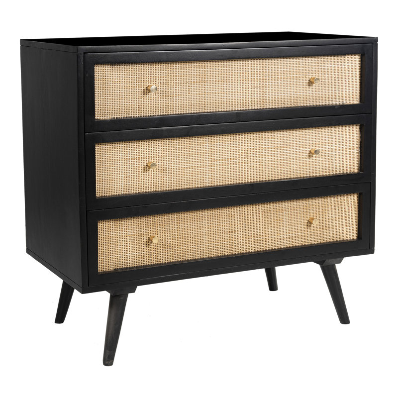 Analise 3 Drawer 33.5'' W Solid Wood Chest, Black