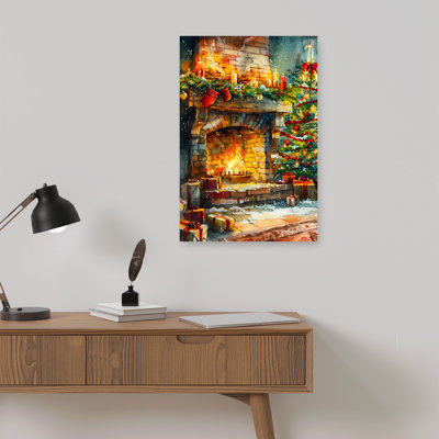 Cozy Christmas Fireplace Abstract Contemporary Christmas Tree Winter, art mural