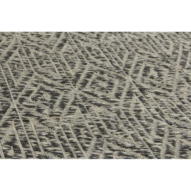 Woven Earth Wool Geometric Area Rug in Charcoal, Rectangle 6' x 9'