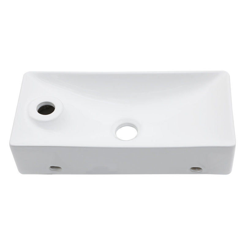 White Ceramic Rectangular Wall-Mount Bathroom Sink