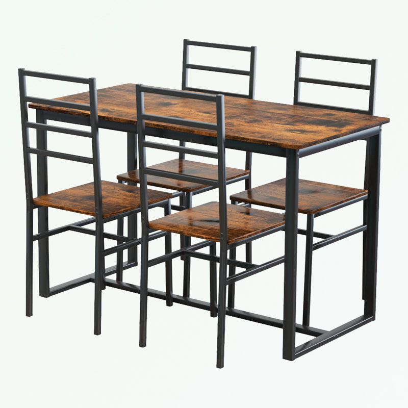 Ensemble de table de salle à manger 5 pièces avec table rectangulaire et 4 chaises à dossier en échelle