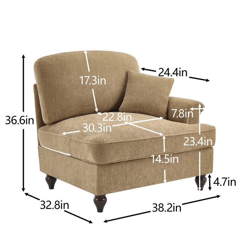 Convertible Chenille Sofa with Detachable Ruffle Skirt and Ottoman, Camel