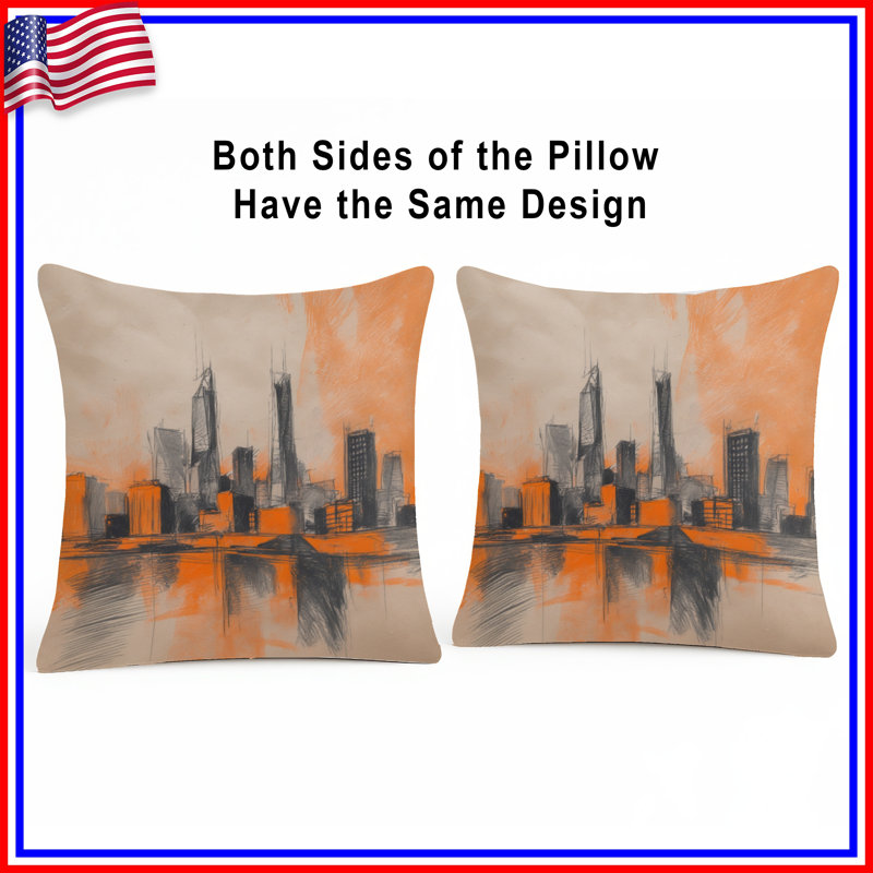 Coussins décoratifs Orange City Skyline, 20 x 20 pouces