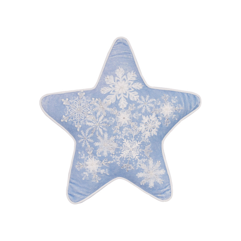 Coussin décoratif en forme de flocon de neige glacé étoile de Noël 16 po x 16 po