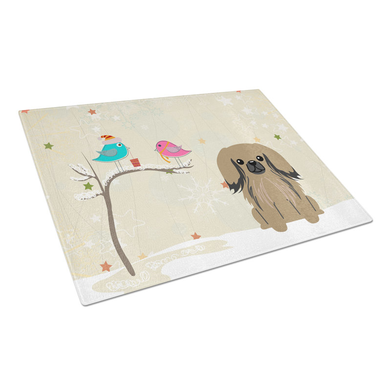 Caroline's Treasures Christmas Presents Glass Pekingnese Cutting Board, Tan