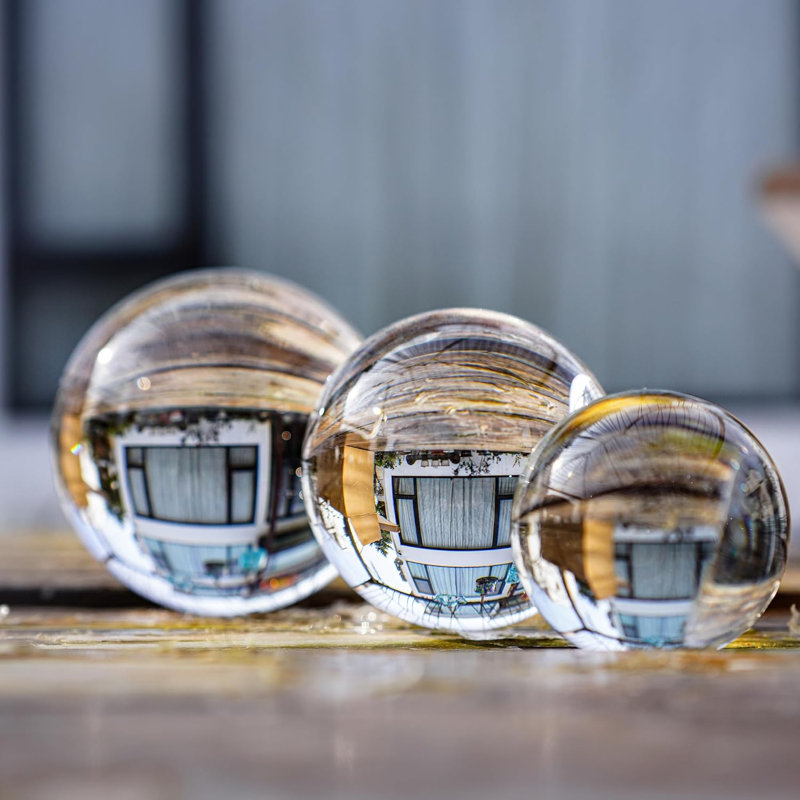 Ensemble de 3 boules de cristal décoratives en verre transparent avec présentoirs, sphères de table modernes