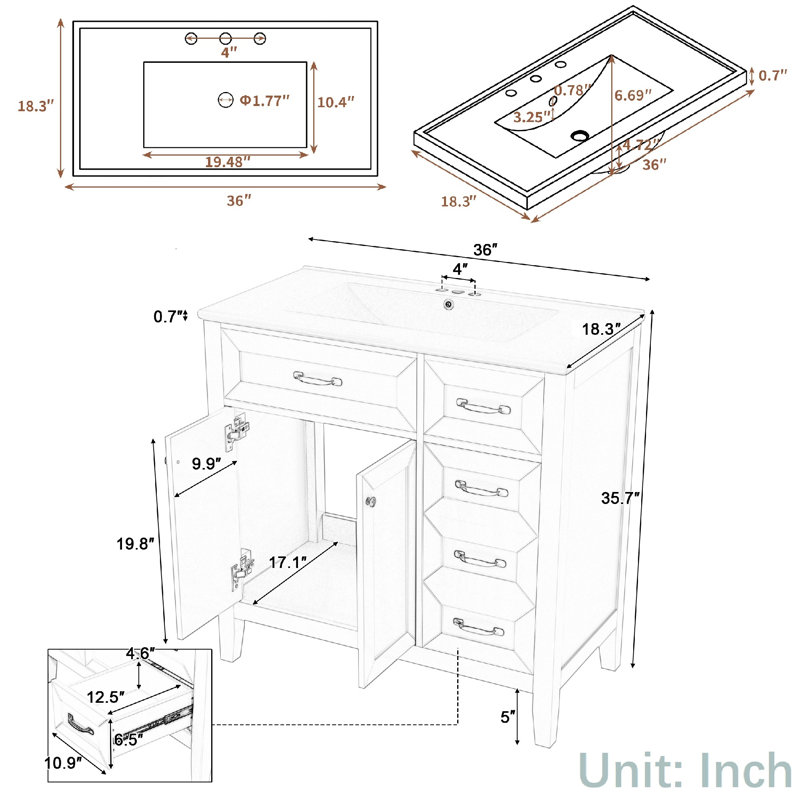 Meuble-lavabo autoportant 36 po avec lavabo 36 po, Vert