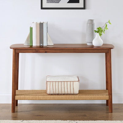 Alisma Console Table - Calais Collection 48-Inch Entryway Table with Woven Shelf - Solid Acacia Wood Modern Sofa Table
