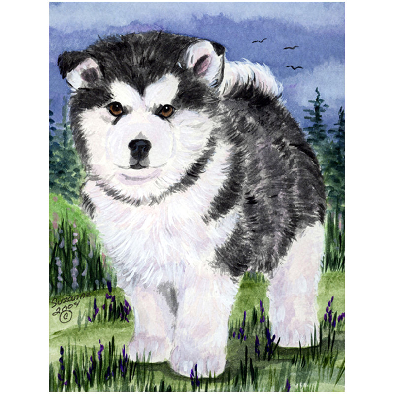 Drapeau de jardin 2 côtés effet velours alaskan malamute