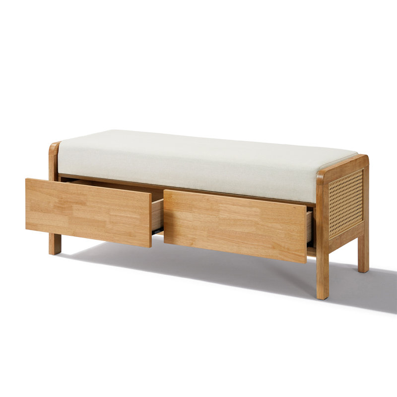 Repose-pieds rembourré avec rangement, pieds en bois