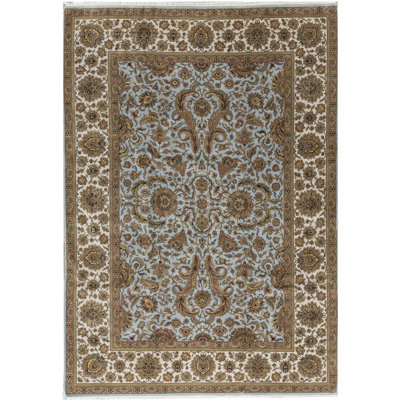 Trinity Wool Oriental Area Rug in Light Blue/Ivory/Brown
