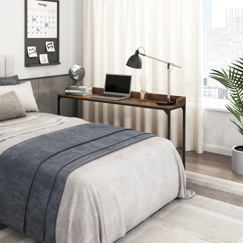 Multipurpose Over The Bed Desk With Adjustable Height, Metal Legs With Casters, Overbed Table 1Pc, Laptop Table For Bed, Breakfast Table