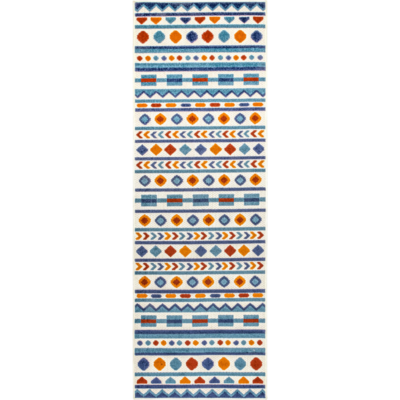 Tapis intérieur / extérieur bleu / jaune Weatherby Ikat, Tapis de couloir 2 pi 6 po x 8 pi