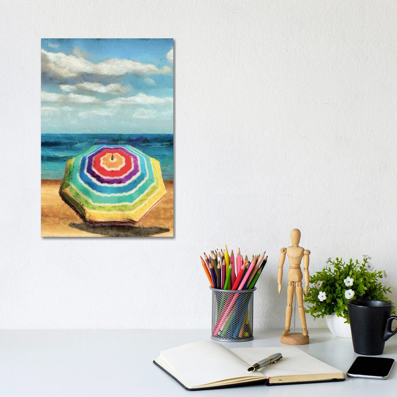 Beach Umbrella I by Alonzo Saunders - Wrapped Canvas Painting, 20.32 cm H x 30.48 cm W