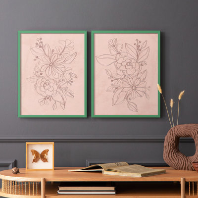 «Rosetone Blossoms I», reproduction encadrée de qualité supérieure - prête à être accrochée - aucun clou requis - aucun clou requis
