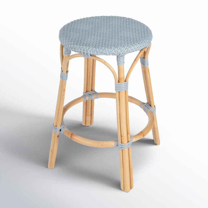 Alastair 24" Rattan Counter Stool - Baby Blue/ Natural Rattan Frame, Counter Stool (24" Seat Height)
