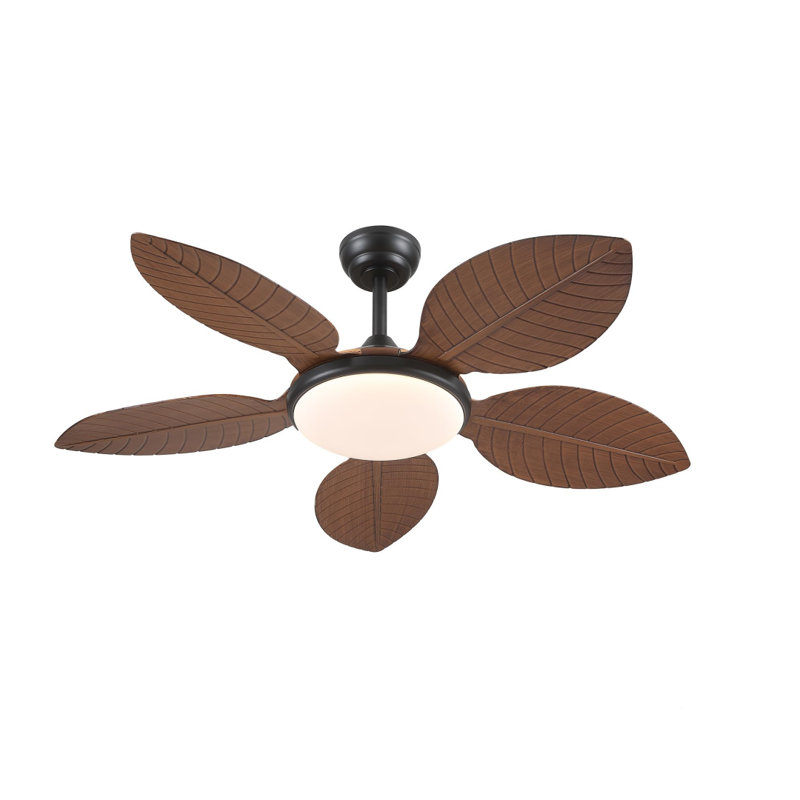 48" Tropical Brown Leaf 5 blades Ceiling Fan With Led Lights and Remote, Brown