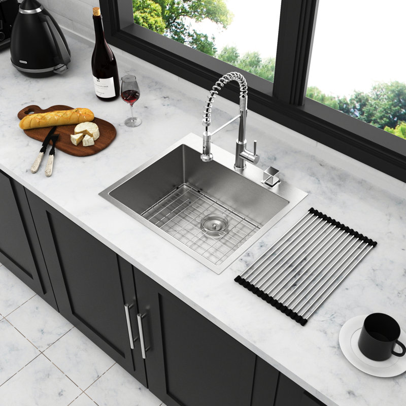 28" Single Bowl Stainless Steel Kitchen Sink 28X22x10 - 16 Gauge T304, Sound Absorption Pad, Effortless Drainage Way, R10 Corner, Brushed Nickel Absorbing, Smooth Draining, Curve, Finish