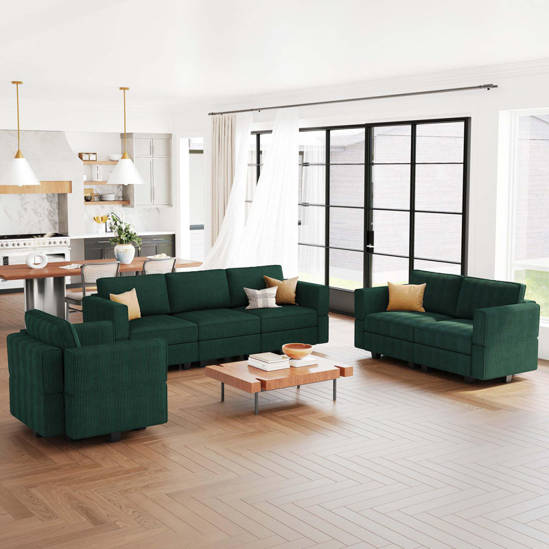 Ensemble de canapé modulaire en velours Ridoy, Velours côtelé vert