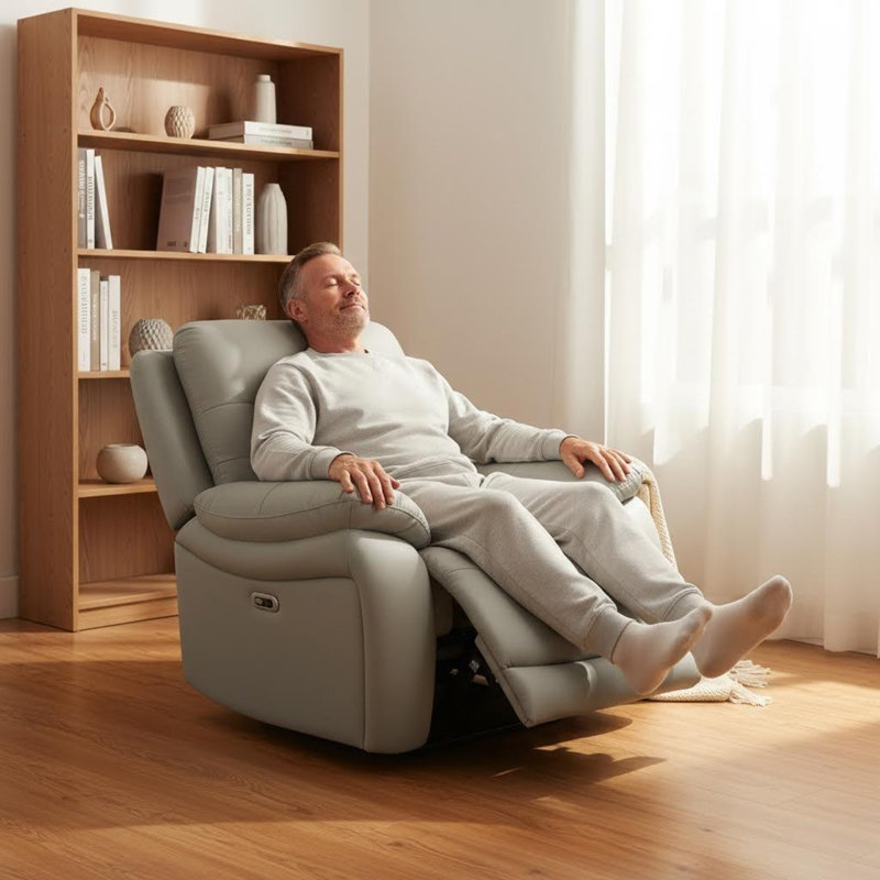 Ensemble de canapé inclinable électrique gris clair 3 pièces, similicuir respirant avec lumières DEL, charge USB, structure en bois massif pour le salon